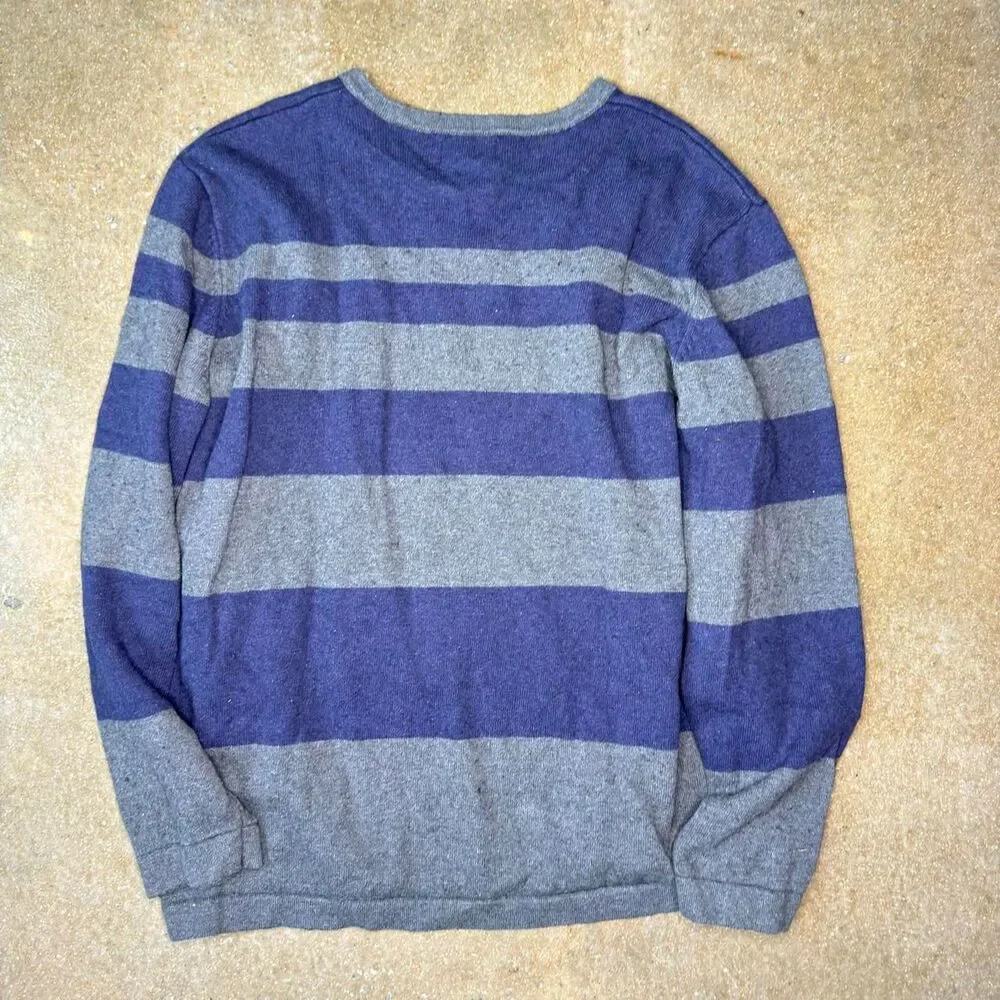Banana Republic Men's XXL‎ Striped V Neck Sweater Blue Gray Cotton Wool Knit